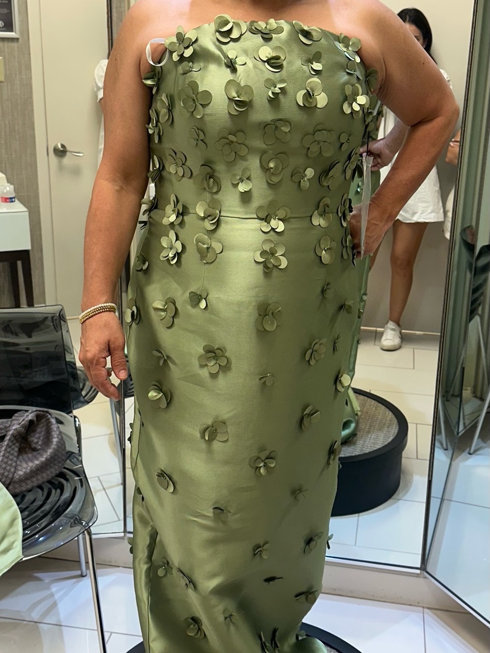 Olive Green Strapless Floral-AppliquΓ© Wedding Dress